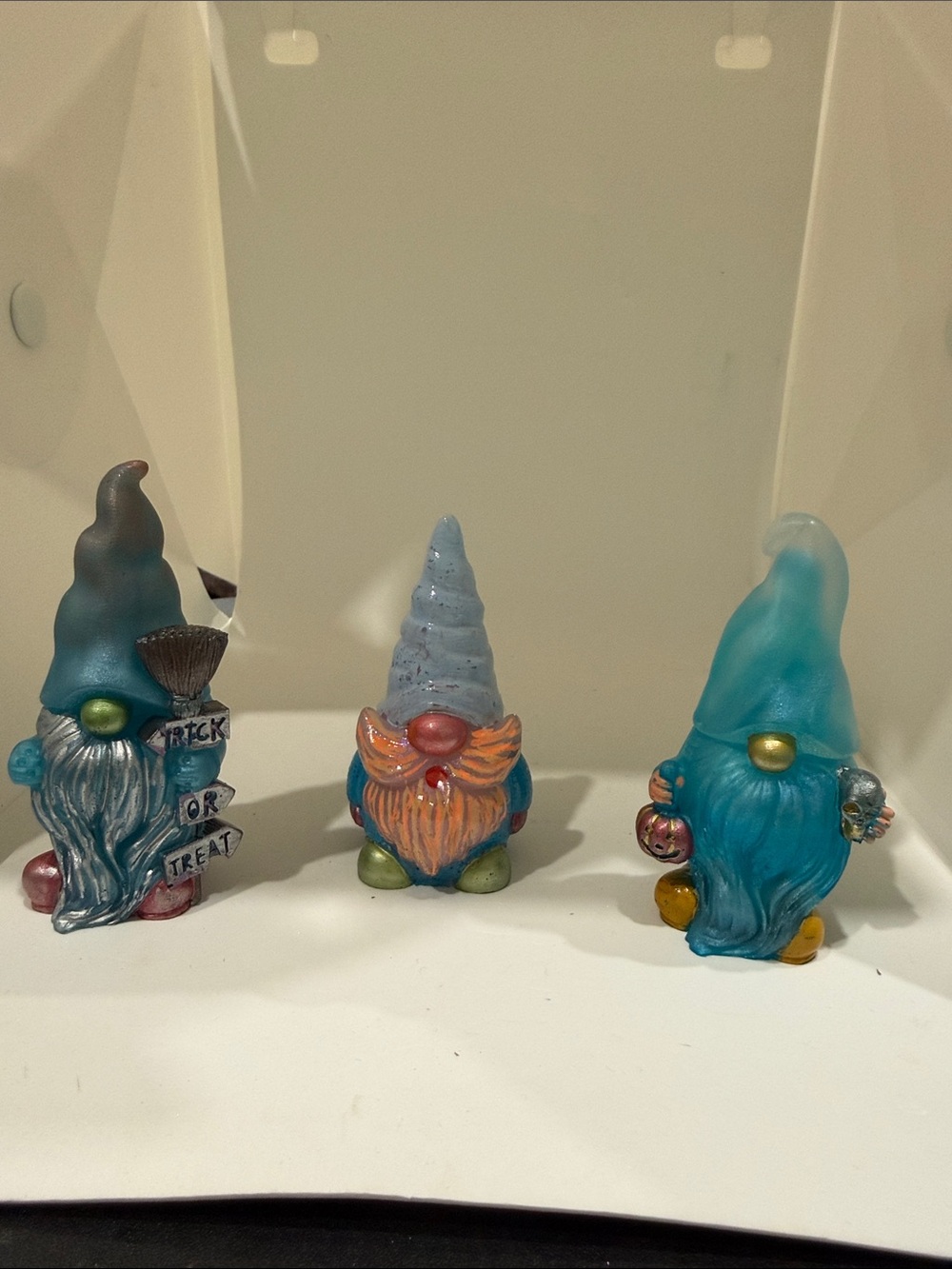 Set of 3 Resin Blue Teal Gnome Figurines